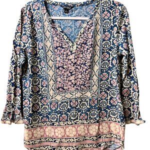 LUCKY BRAND Bohemian Womens Size Large V Neck Blouse Top
